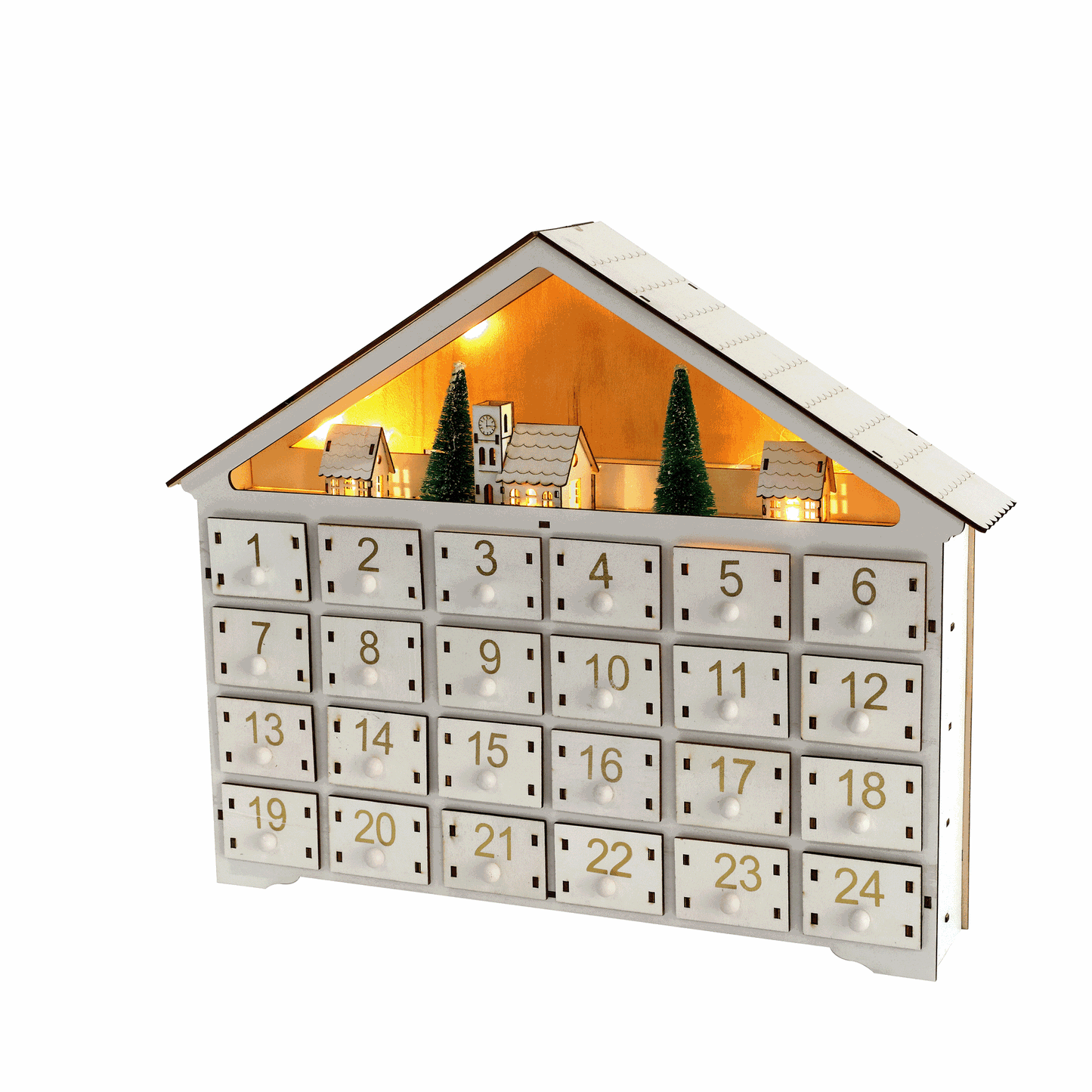 Royeva Wooden House Advent Calendar With Drawers Illuminated Christmas Countdown