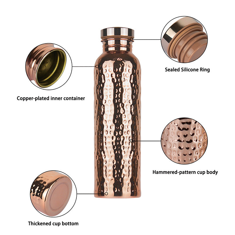 Royeva Hammered Pure Copper Water Bottle-800ml Leakproof Ayurveda Yoga Drinking Bottle