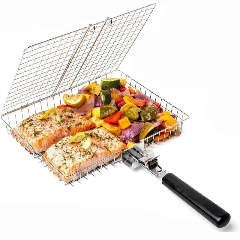 Royora Stainless Steel Grill Basket for Fish and Vegetables - BBQ Roasting Pan