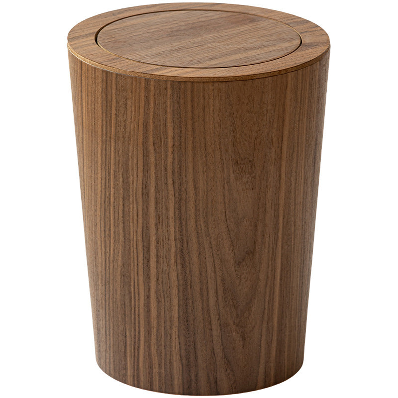 Royeva Japandi Wood Waste Bin with Rotating Lid for Bathroom & Office