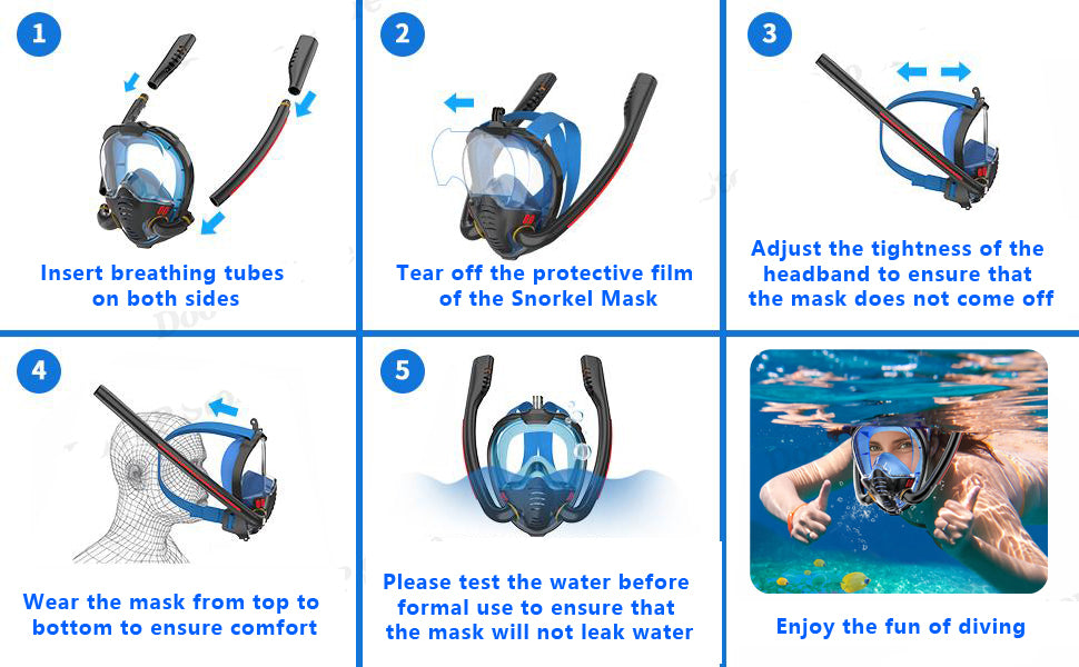 Royeva Full Face Snorkeling Mask-Double Tube Panoramic Anti Fog Diving Gear