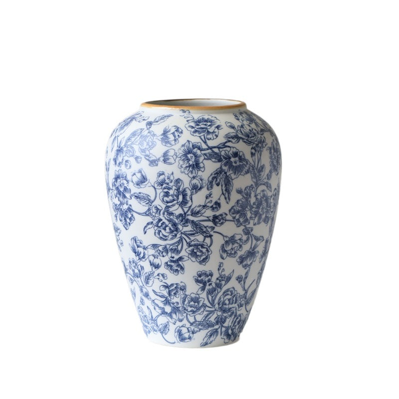 Novara Blue & White Chinoiserie Floral Porcelain Vase - Hand-Painted Style Decorative Urn