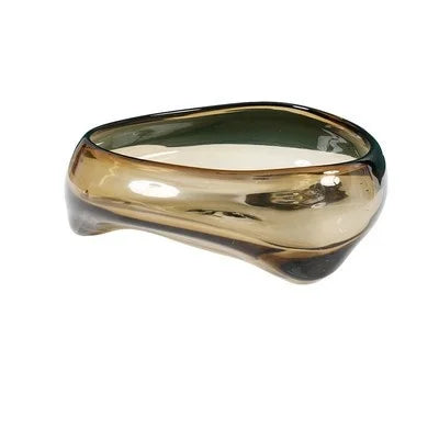 Royeva Handblown Glass Decorative Bowl-Brown Fluid Design Centerpiece