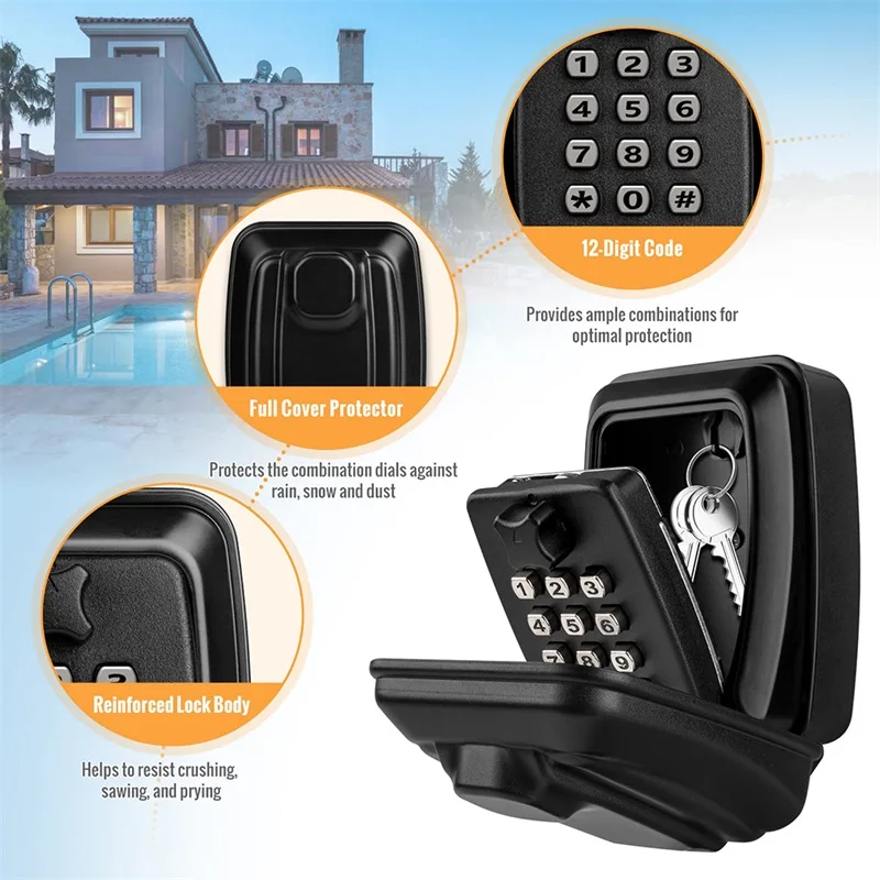 Eloria Wall Mount Key Safe Box with Code Lock - Weatherproof Outdoor Key Storage