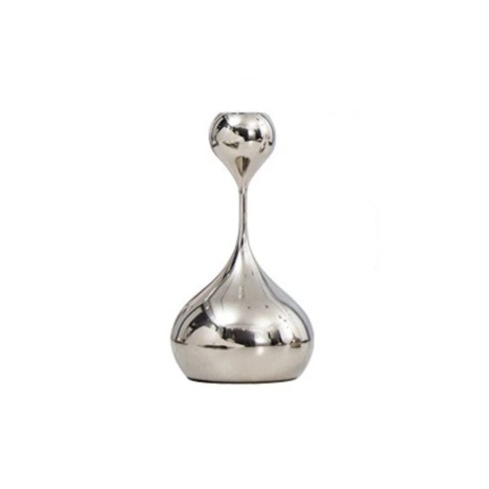 Royeva Modern Silver Candlestick Holder-Elegant Metal Taper Candle Stand Decor