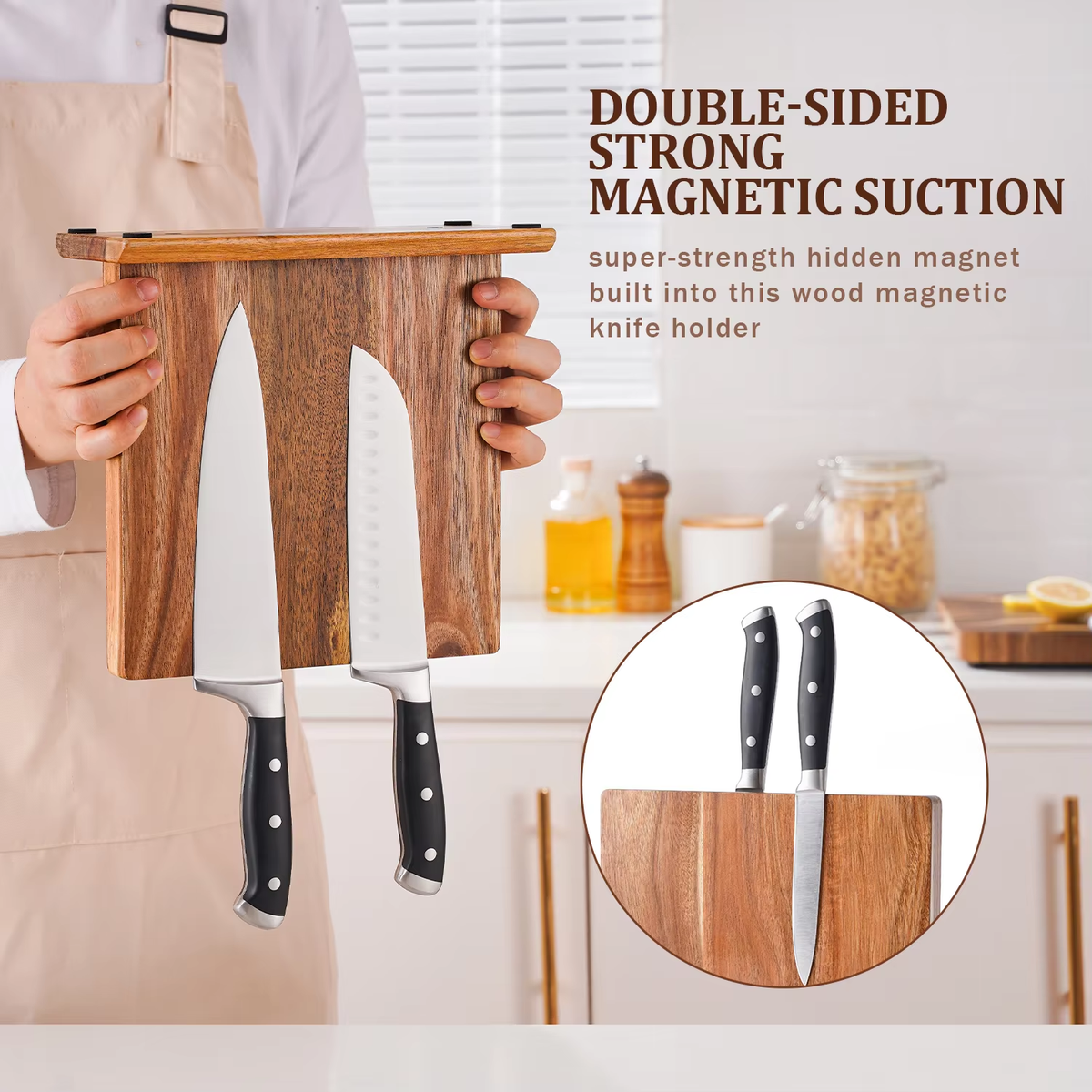 Royeva Wooden Magnetic Knife Block-Double Sided Kitchen Storage Stand