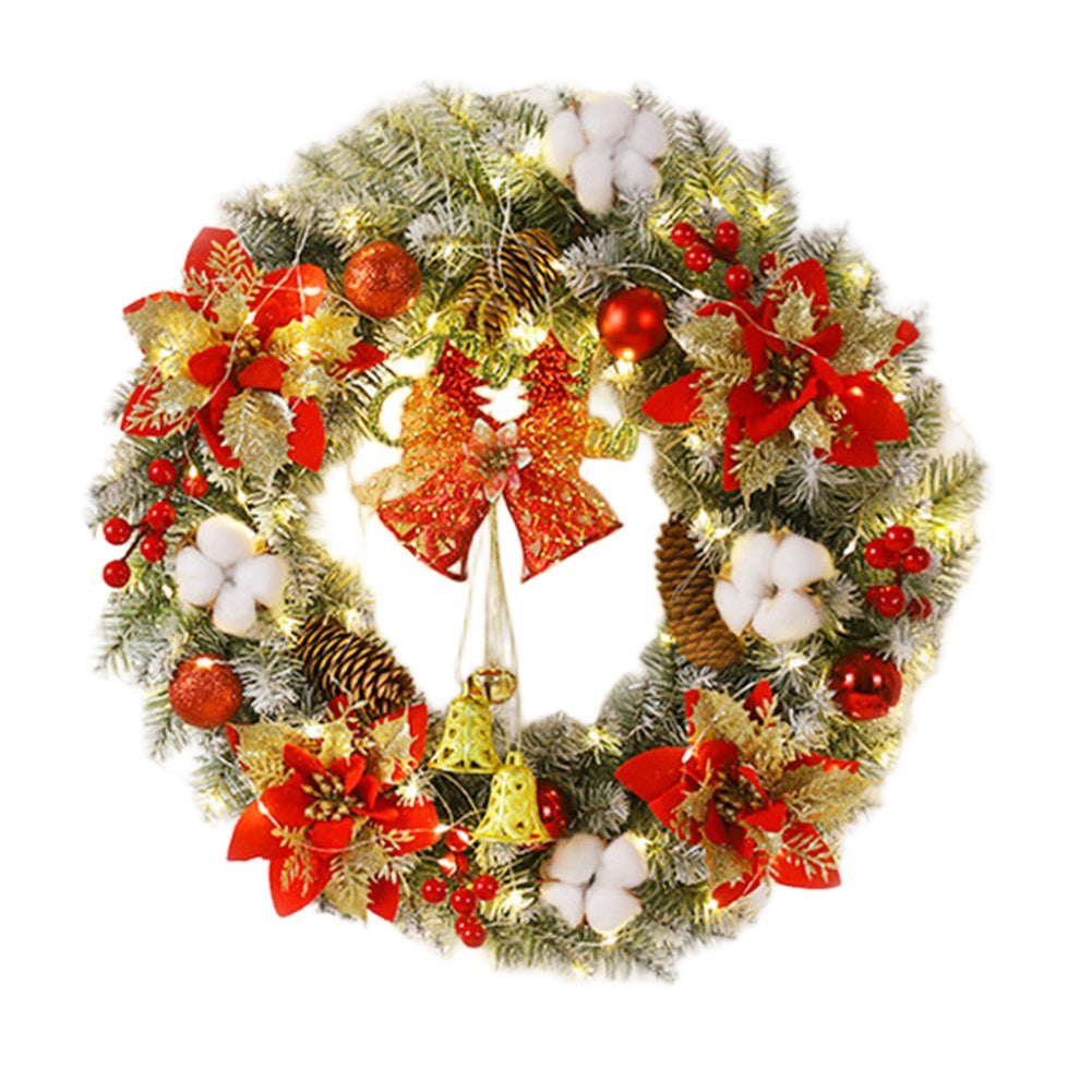 Royeva Lighted LED Christmas Wreath With Bells And Golden Accents For Front Door