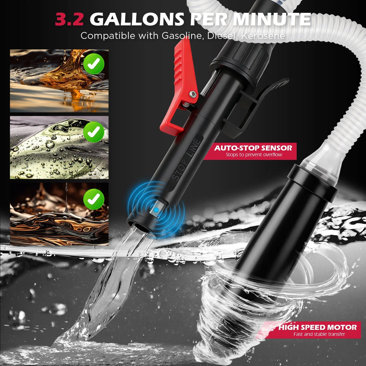 Royeva Battery Powered Fuel Transfer Pump With Auto Stop Sensor