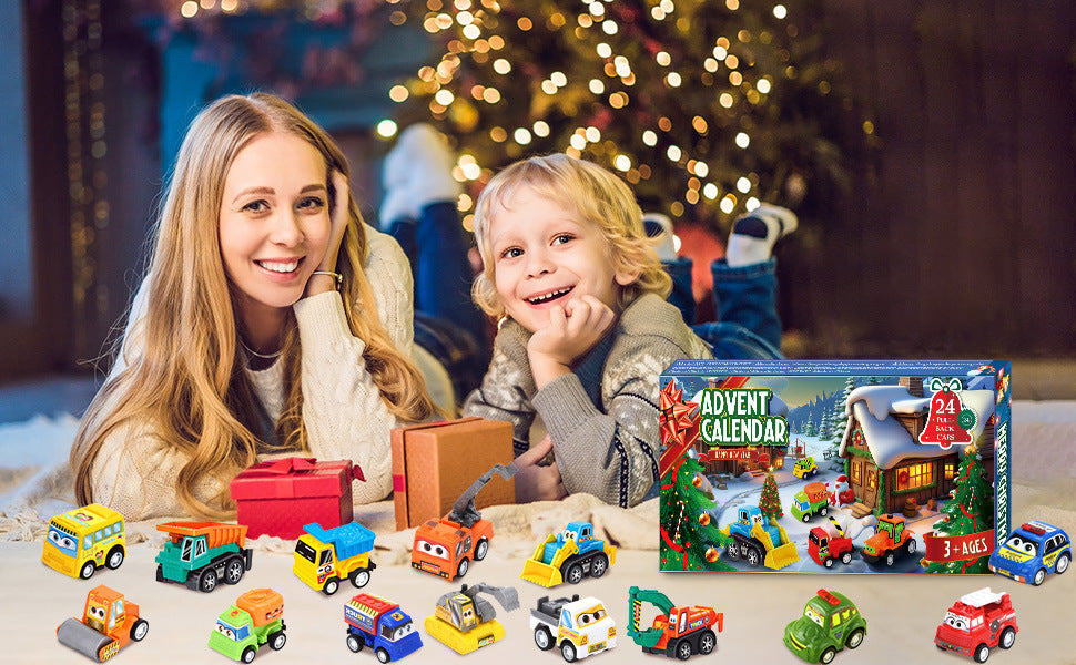 Royeva 2026 Car Advent Calendar 24 Days Pull Back Toy Vehicles Christmas Countdown