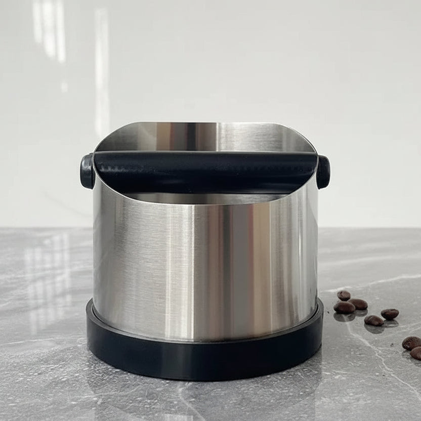 Novara Stainless Steel Espresso Knock Box with Rubber Bar and Non-Slip Base