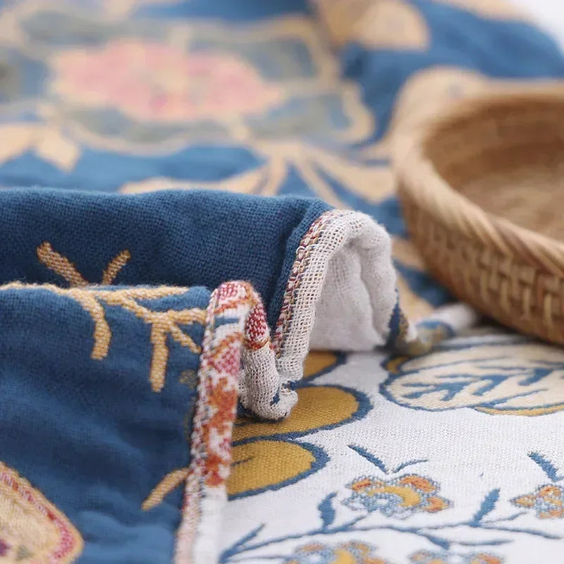 Novara Botanical Jacquard Throw Blanket-Reversible Floral Sofa & Bed Cover with Tassels
