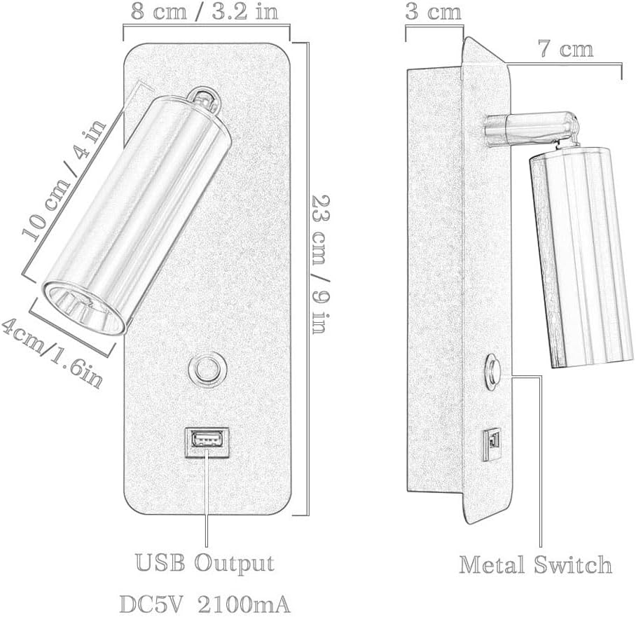 Sovere Modern Adjustable Bedside Wall Light with USB Charging and Sconce Design