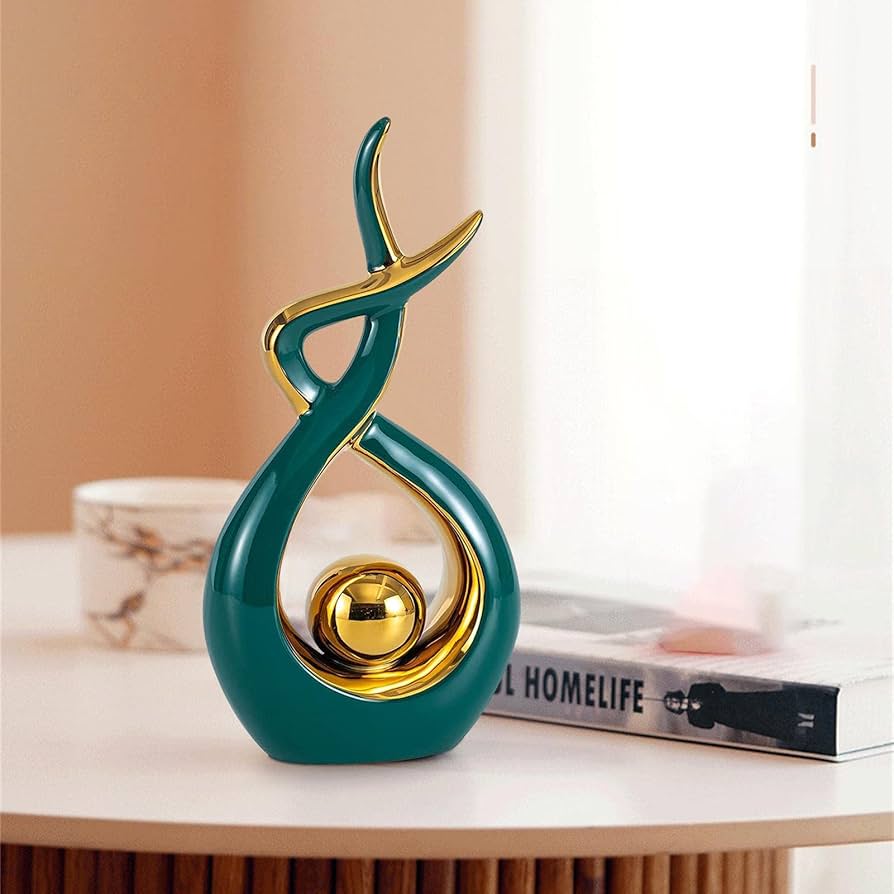 Royora Abstract Ceramic Sculpture with Gold Accents for Modern Home Decor