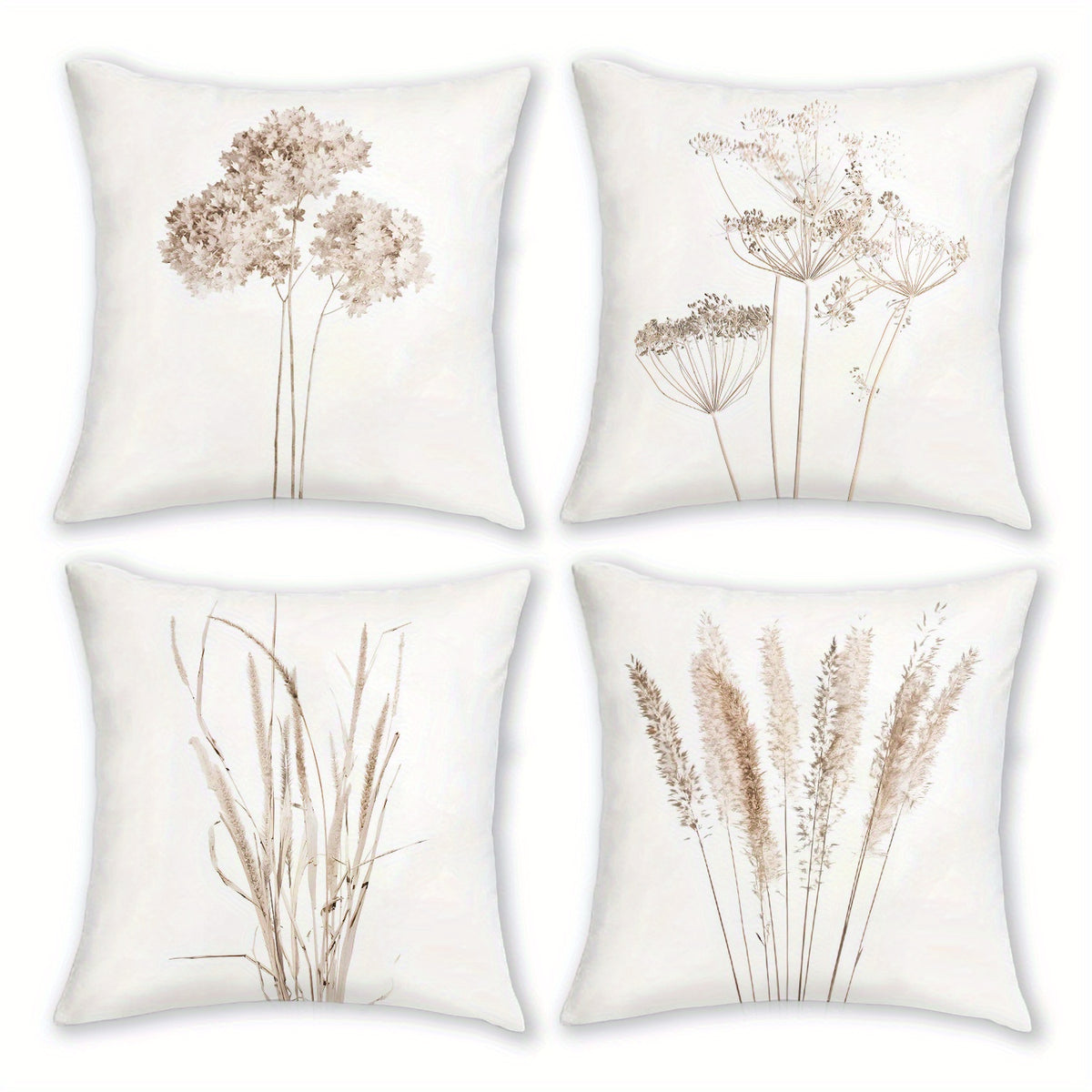 Royelle Botanical Print Throw Pillow Covers - 4 Pack Decorative Farmhouse Cushion Cases