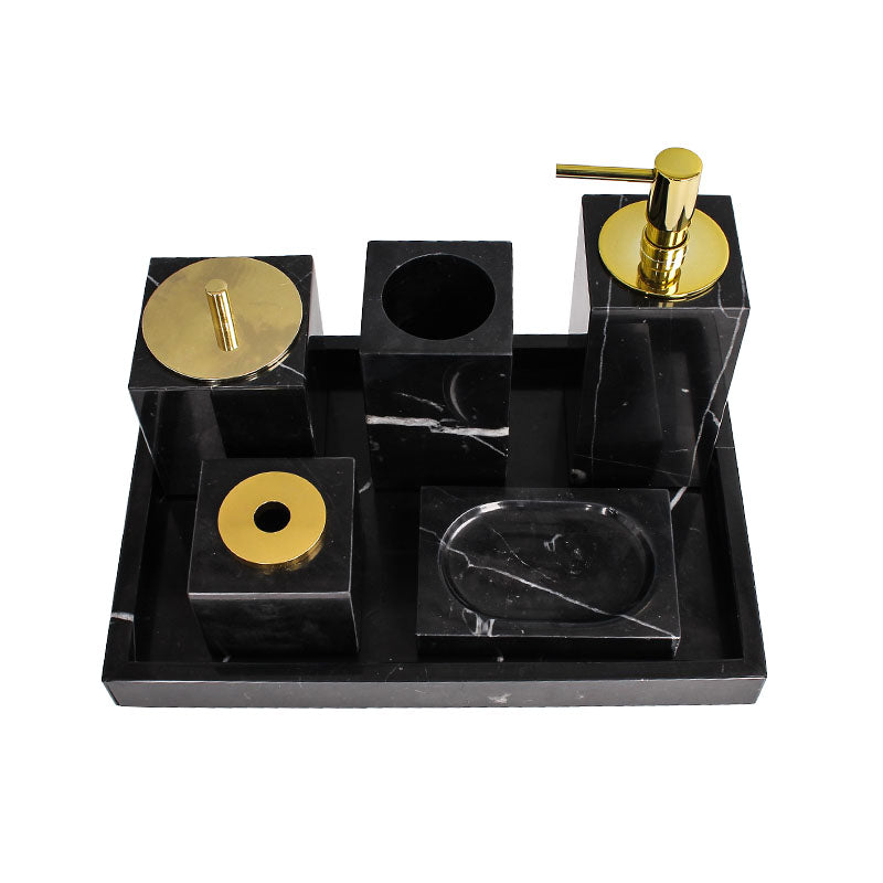 Royora Black Marble Look Resin Vanity Tray with Gold Handles