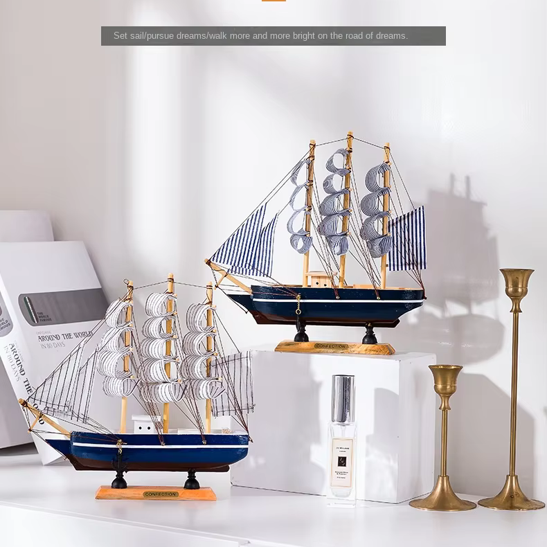 Royaleva Nordic Wooden Sailboat Sculpture - LED Lit Decor Piece, Battery-Powered 8