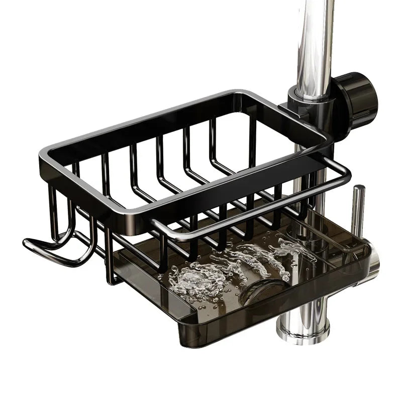 Royallure Premium Aluminum Sink Organizer β Space-Saving Kitchen Storage Rack for Sponges, Soap, & Brushes β Easy Install & Quick Dry Design 4