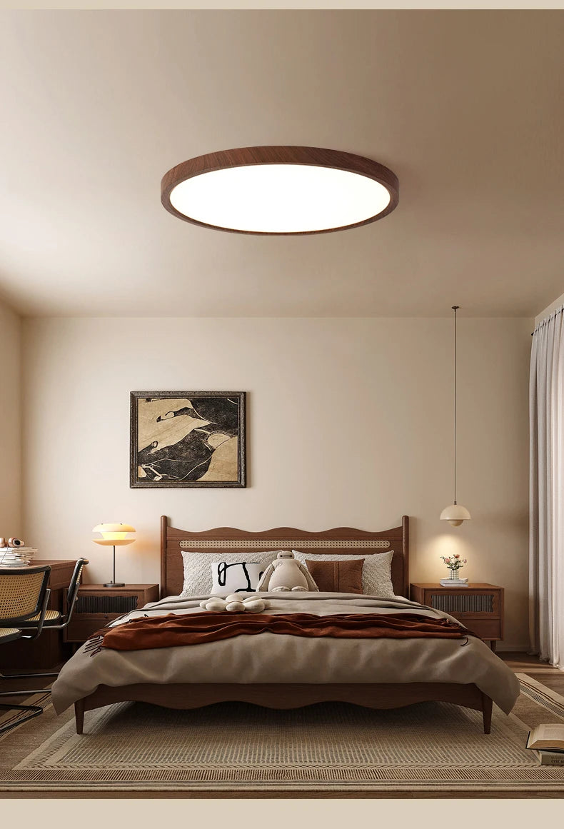 Majesta Ultrathin LED Ceiling Light with Adjustable Brightness and Walnut Finish