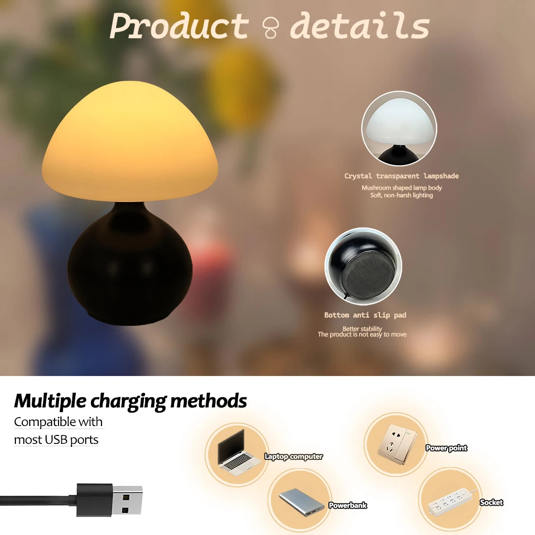 Sovere Modern Mushroom Table Lamp with Adjustable LED Lighting for Bedroom & Living Room