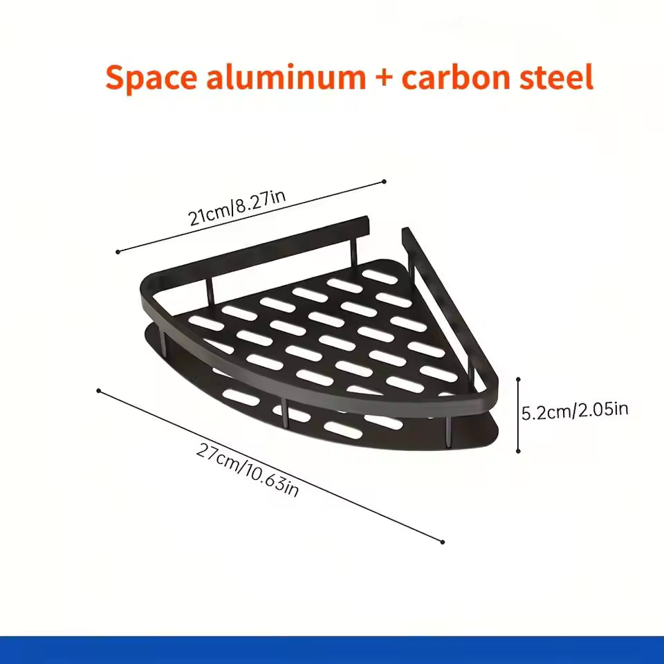 Ambra Aluminium Shower Storage with Adhesive Mount and Adjustable Hook