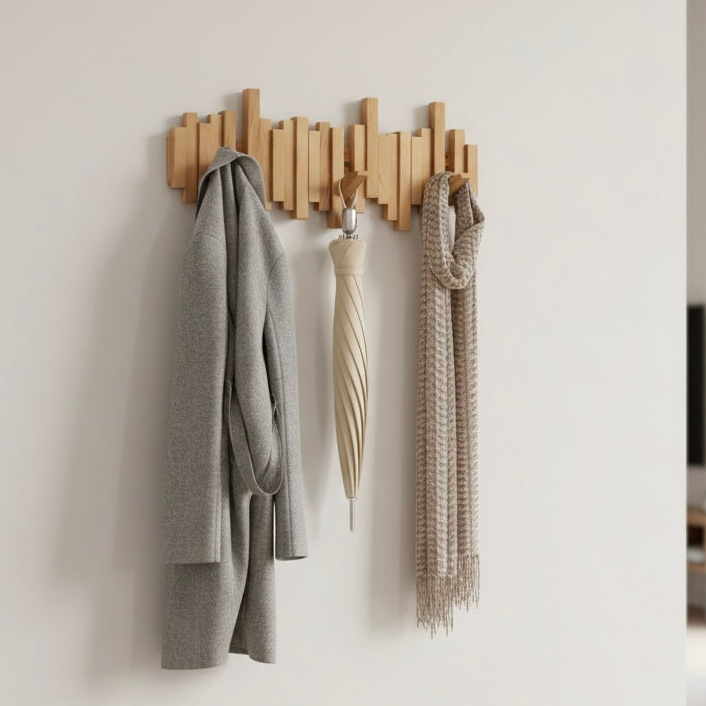 Eloria Minimalist Solid Wood Single Wall Hook for Entryway & Hallway Organization