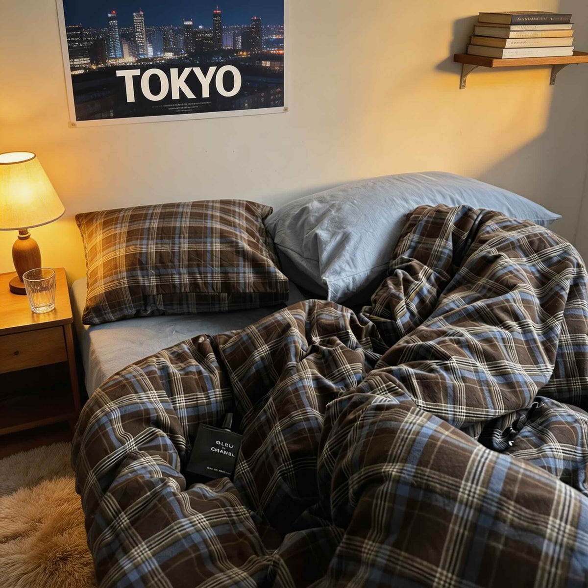 Vintage Plaid Bedding Set with 100% Cotton Duvet Cover Flat Sheet and Pillow Cases for Cozy Bedroom Decor 0