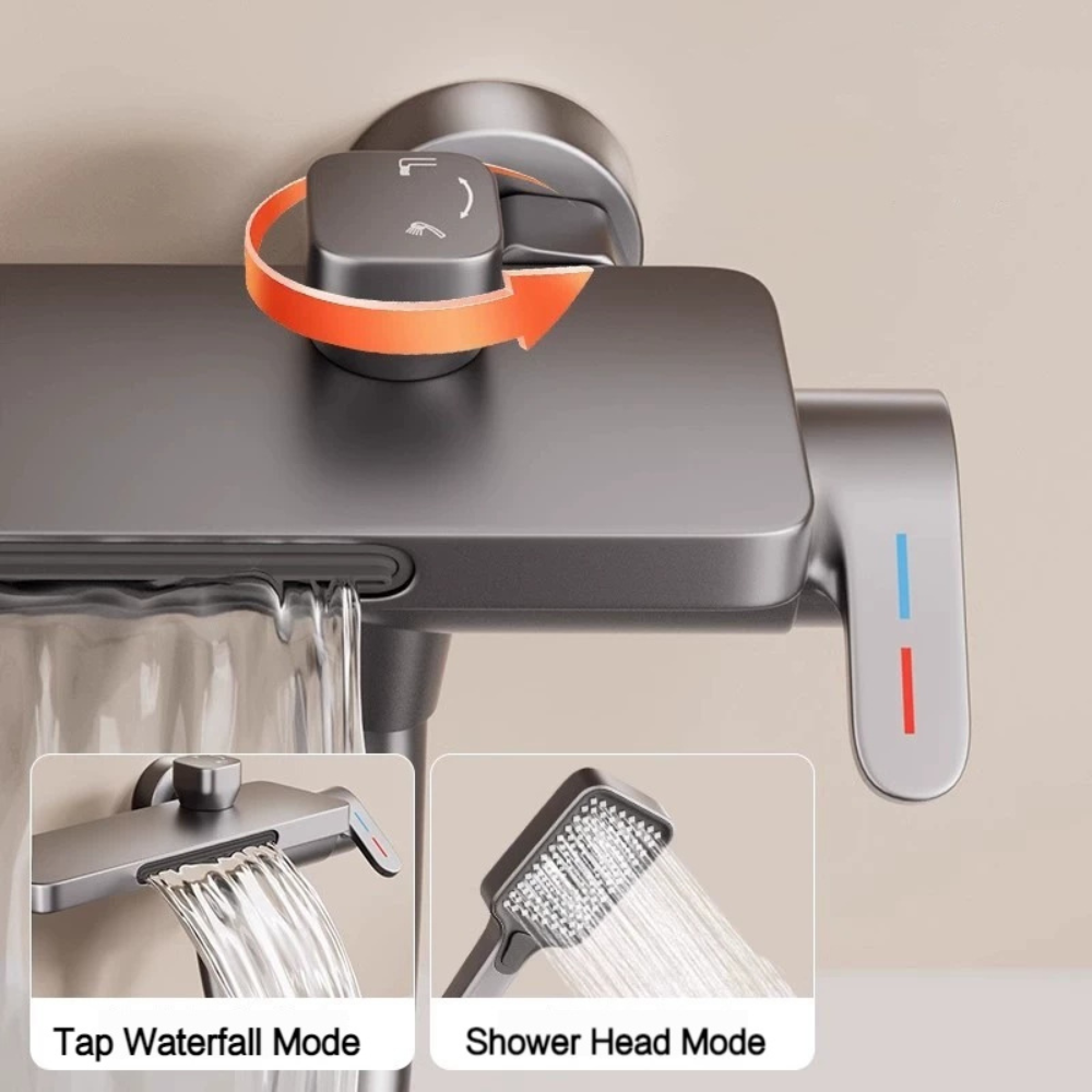 Wall Mounted Waterfall Bath Faucet | Modern Bathroom Mixer Tap with Hand Shower 5