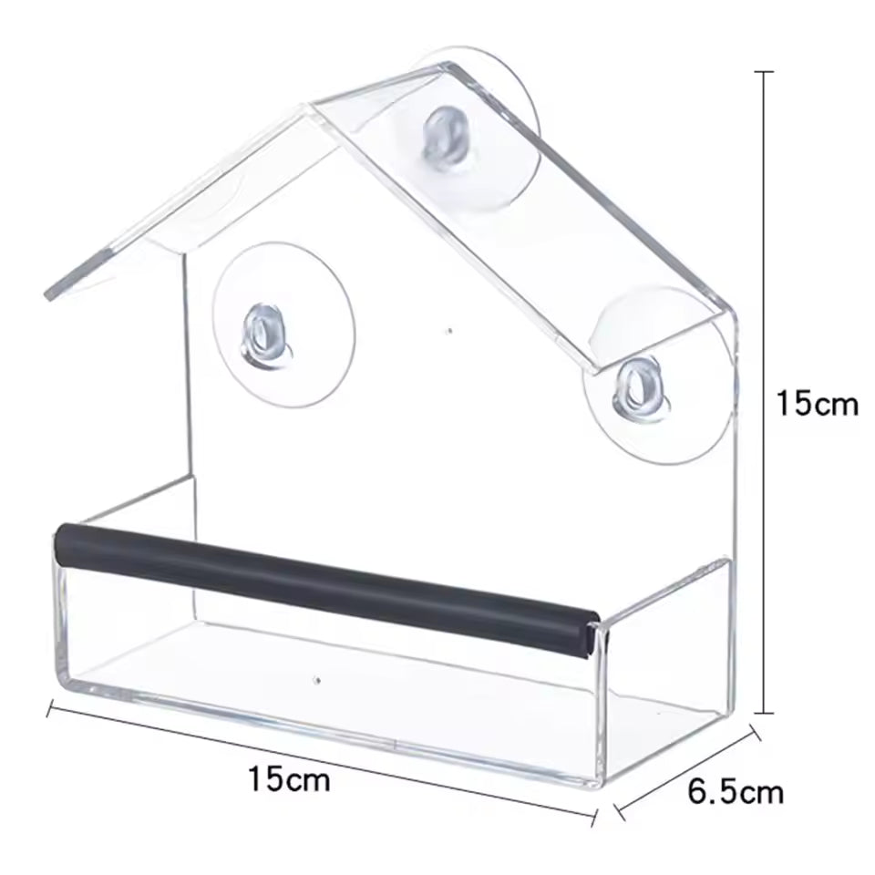 Majesta Transparent Acrylic Window Bird Feeder with Strong Suction Cups for Easy Viewing