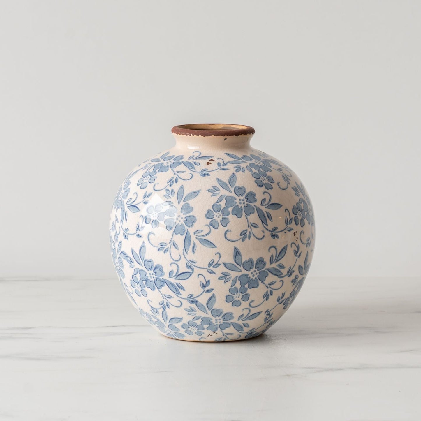 Royora French Country Blue White Floral Ceramic Vase Rustic Home Decor