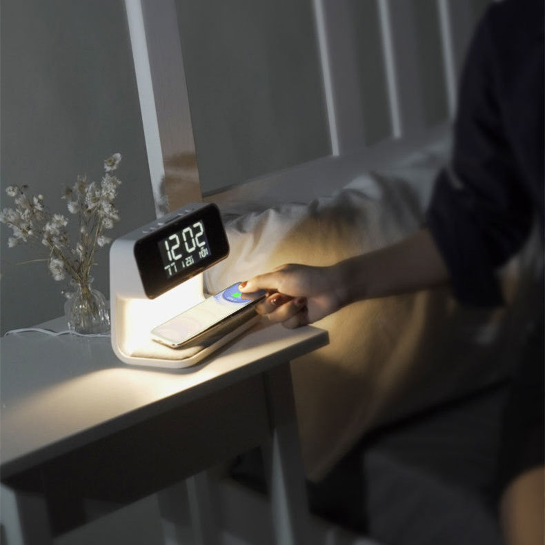 Royeva Wireless Charging Station With Bedside Lamp And Alarm Clock