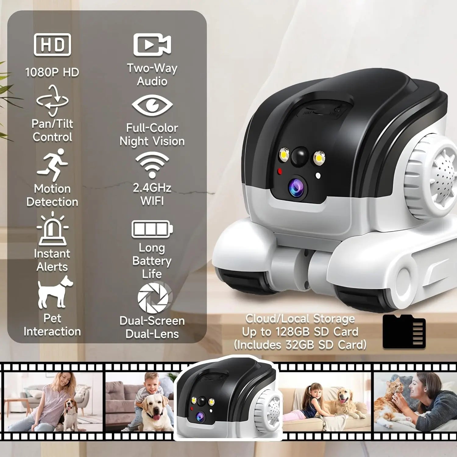 1080P Pet Camera | Two-Way Audio | Colour Night Vision 32ft | Motion Alerts | 32GB SD Card Included 1