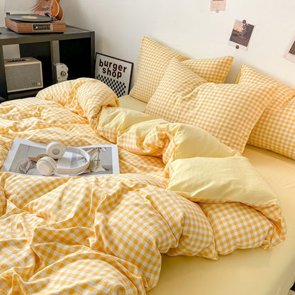 Novara Pastel Plaid Bedding Set-Lightweight with Duvet Cover, Flat Sheet & Pillowcases