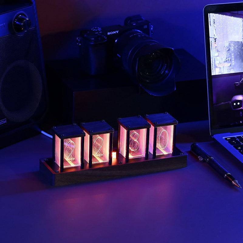 Royeva Vintage Nixie Tube Digital Clock With Wifi Sync-Wood LED Display