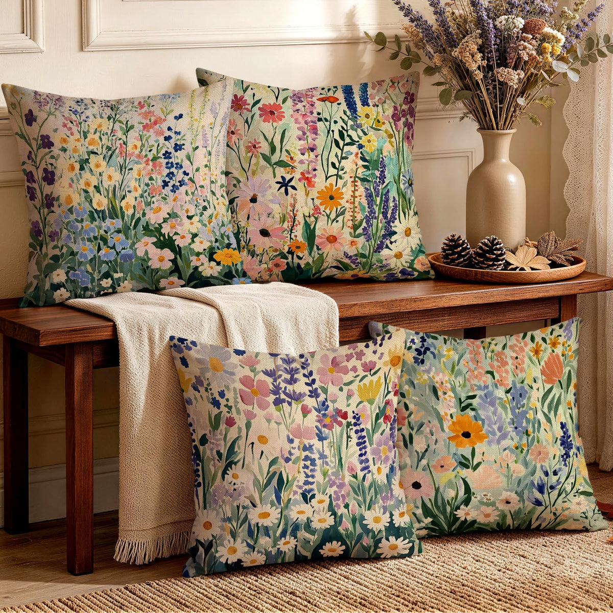 Novara Square Decorative Throw Pillow Covers - Set of 4 Textured Cushion Cases