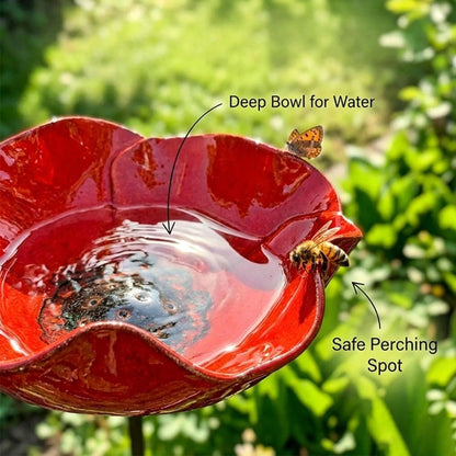 Royeva Decorative Metal Flower Garden Stake And Bird Bath