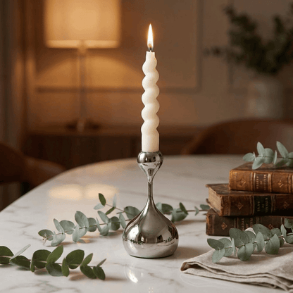 Royeva Modern Silver Candlestick Holder-Elegant Metal Taper Candle Stand Decor