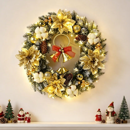 Royeva Lighted LED Christmas Wreath With Bells And Golden Accents For Front Door