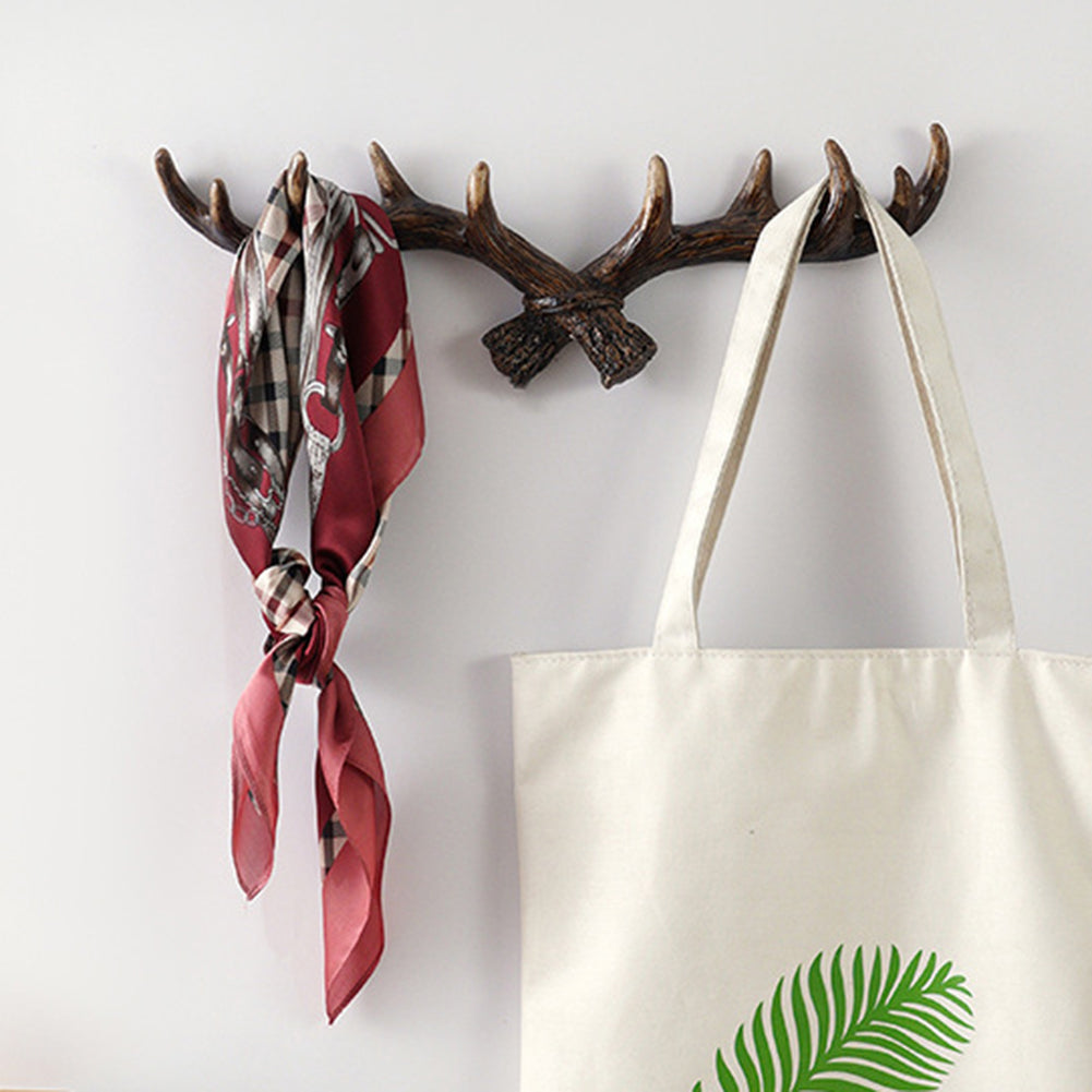 Novara Rustic Antler Wall Hook Rack for Entryway & Mudroom | Multi-Hook Organizer