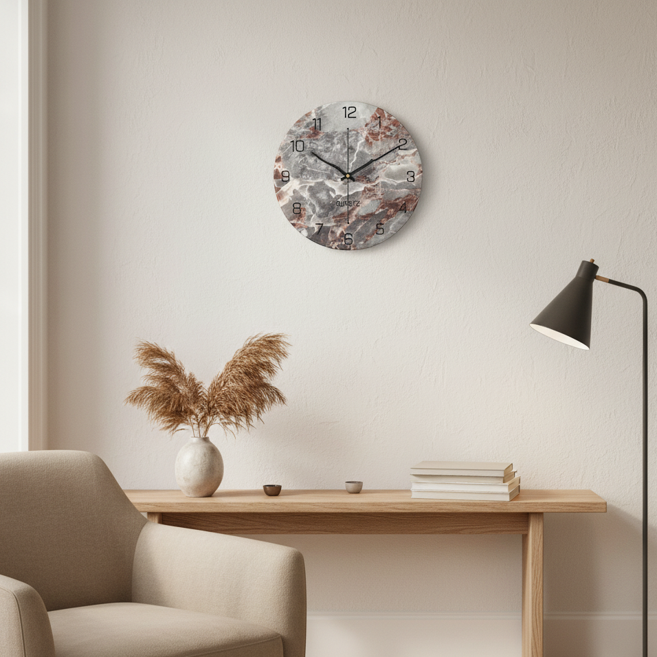 11.81-Inch Decorative Wall Clock with Marble Design and Silent Quartz Mechanism 1