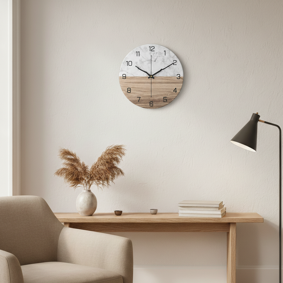 11.81-Inch Decorative Wall Clock with Marble Design and Silent Quartz Mechanism 2