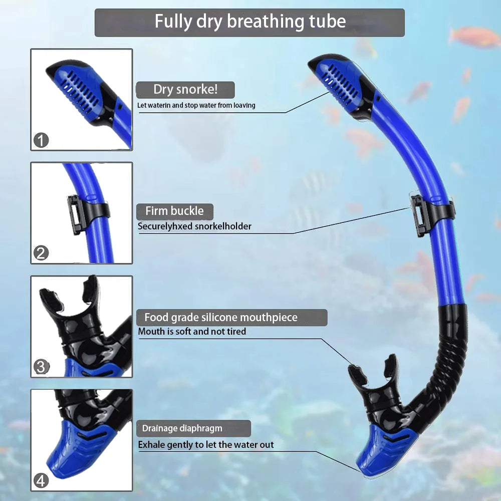 Royeva Adult Snorkeling Gear Set-Panoramic Dive Mask Fins And Dry Top Snorkel