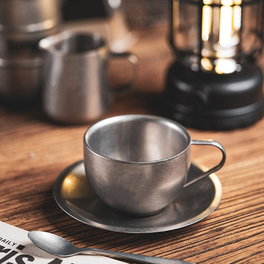 Novara Double Walled Stainless Steel Coffee Cup, Saucer, and Spoon Set