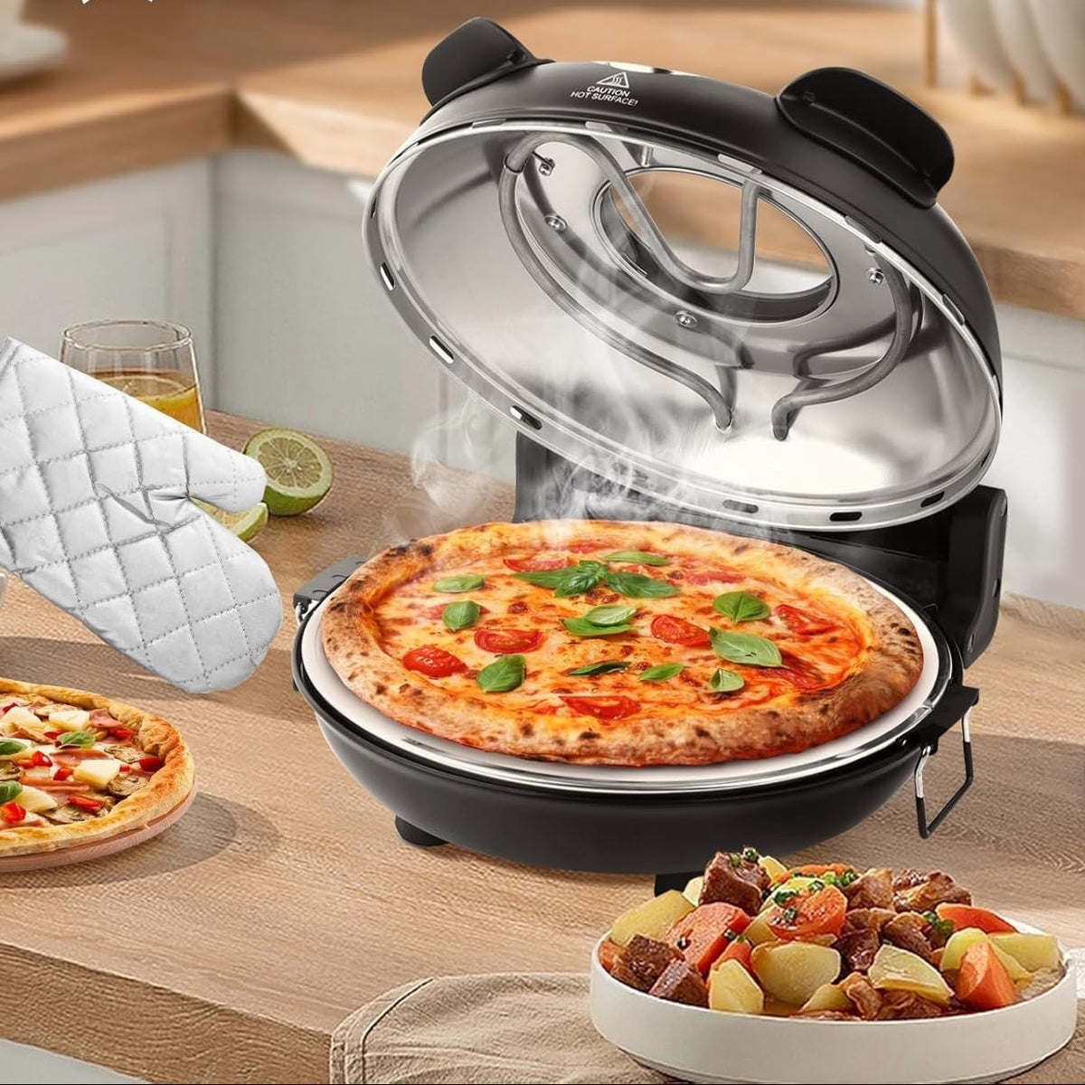 Royora Electric Pizza Maker-1200W Countertop Stone Oven With Dual Controls