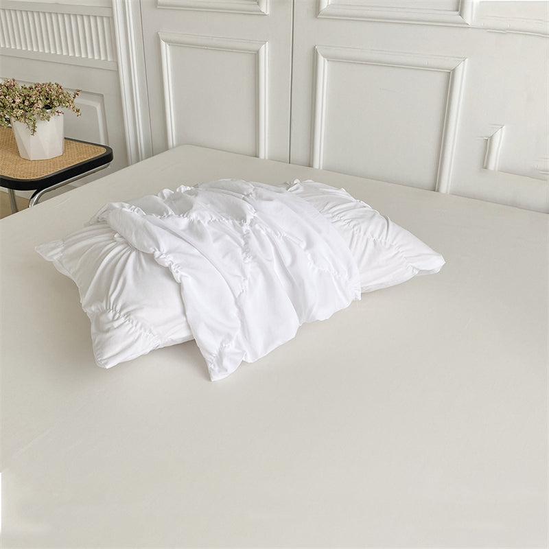 Royora Ruffle Flower Pintuck Duvet Cover Set-Elegant Quilted Bedding