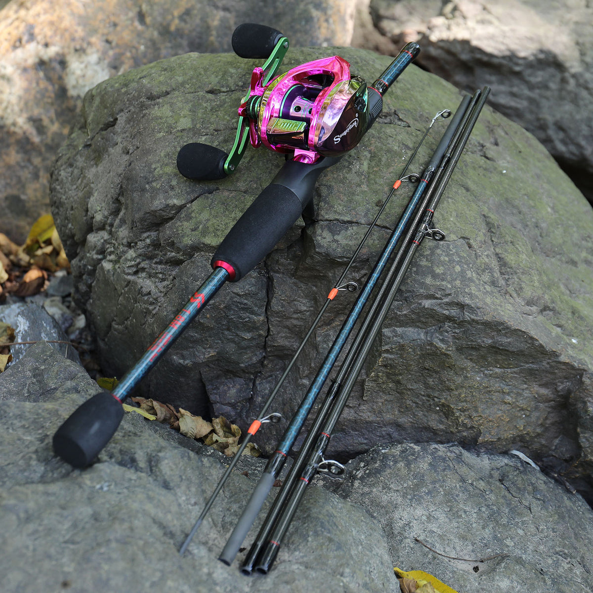 Royelle Baitcasting Fishing Rod And Reel Combo-Portable Carbon Fiber Pole