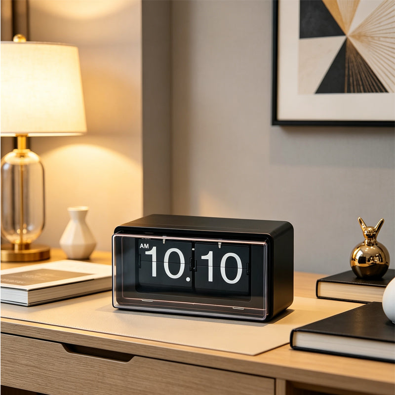 Royora Retro Automatic Flip Down Clock - Mid-Century Modern Desk & Table Timepiece
