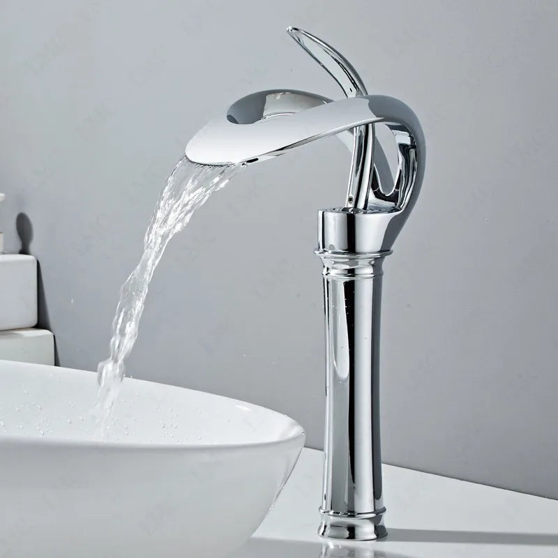Royeva Modern Waterfall Bathroom Sink Faucet, Single Handle Matte Gray Basin Mixer Tap