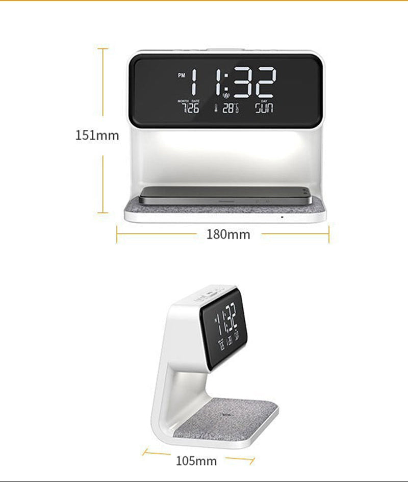 Royeva Wireless Charging Station With Bedside Lamp And Alarm Clock