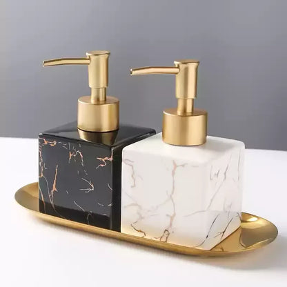 Royelle Marble Finish Ceramic Soap Dispenser with Gold Pump for Countertops