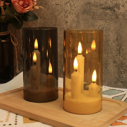 Royelle LED Flameless Candles in Smoked Glass Hurricane Lanterns - Set of 2